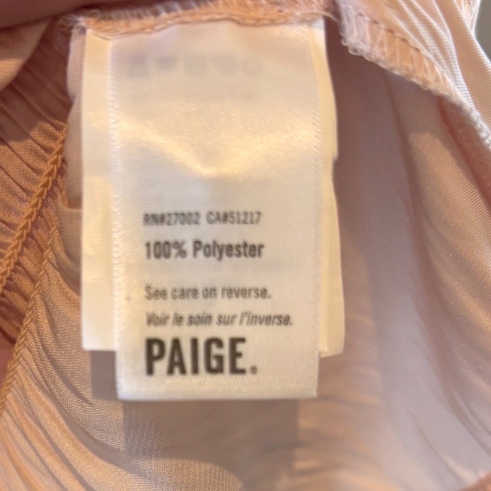 PAIGE Womens Blush Pink Satin Smocked Peplum Long Sleeve Tie Neck Blouse Size L - Picture 4 of 5